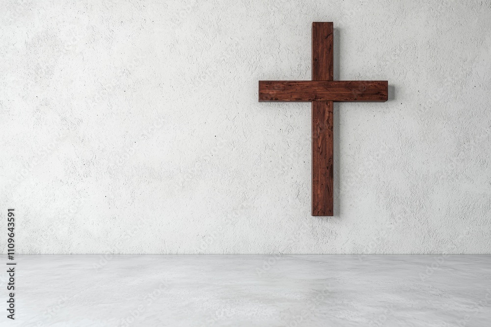 Fototapeta premium Wooden cross on plain wall