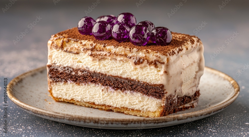 Delicious layered cheesecake with purple grapes Delicious layered cheesecake with purple grapes