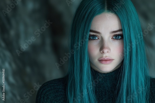 Striking woman with vibrant teal hair