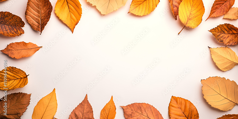 Obraz premium Autumn Leaves Frame on White Background