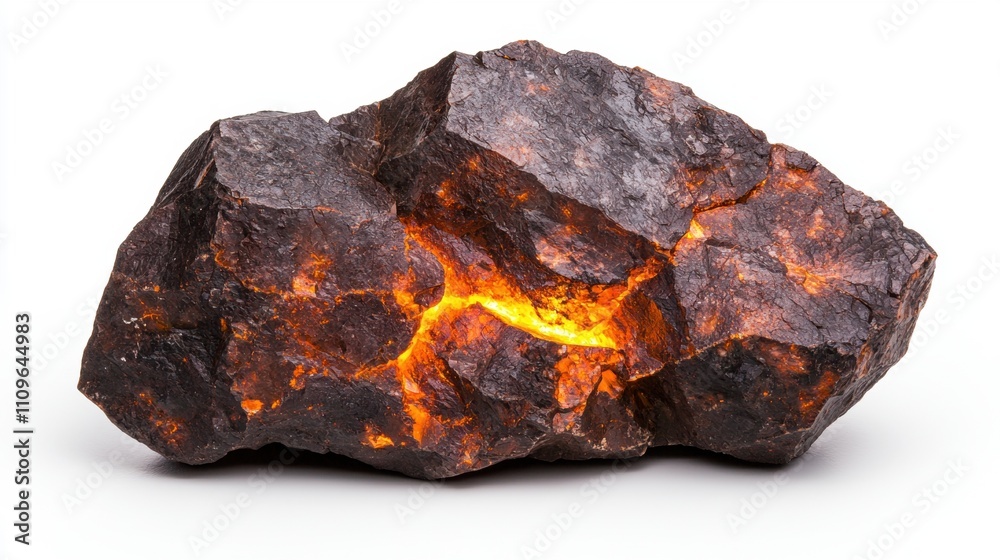 Glowing molten rock inside a dark volcanic rock Glowing molten rock inside a dark volcanic rock