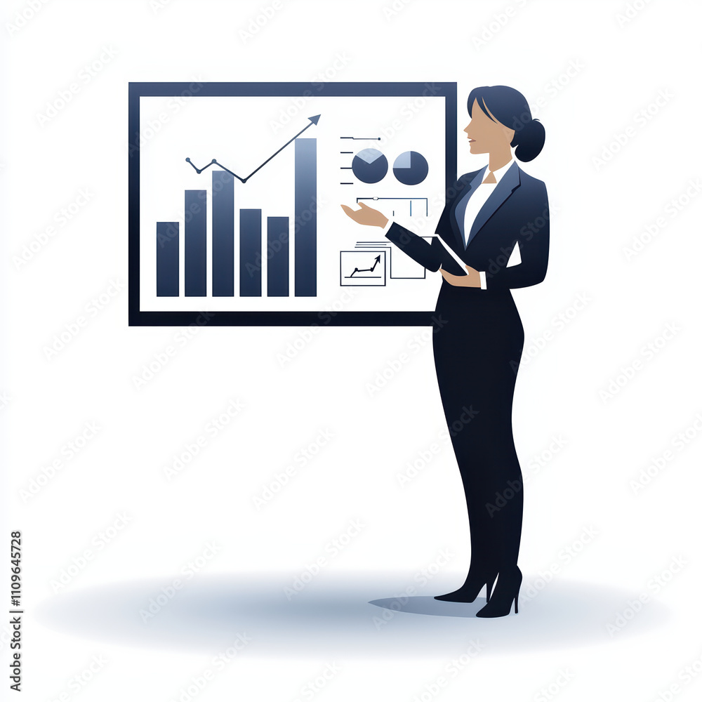 Professional woman presenting data on digital screen, showcasing graphs and charts. confident expression highlights her expertise in data analysis and presentation skills Professional woman presenting data on digital screen, showcasing graphs and charts. confident expression highlights her expertise in data analysis and presentation skills