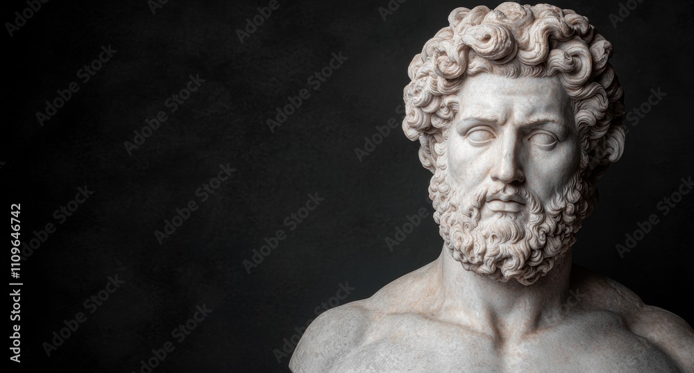 Marble bust of a pensive man with curly hair