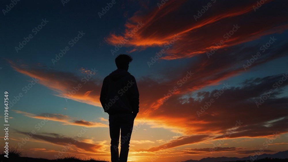 silhouette of a person in the sunset , AI Generated. silhouette of a person in the sunset , AI Generated.