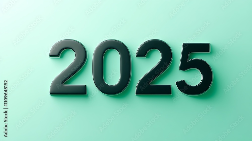 Black numbers 2025 stand on a green background. Black numbers 2025 stand on a green background.