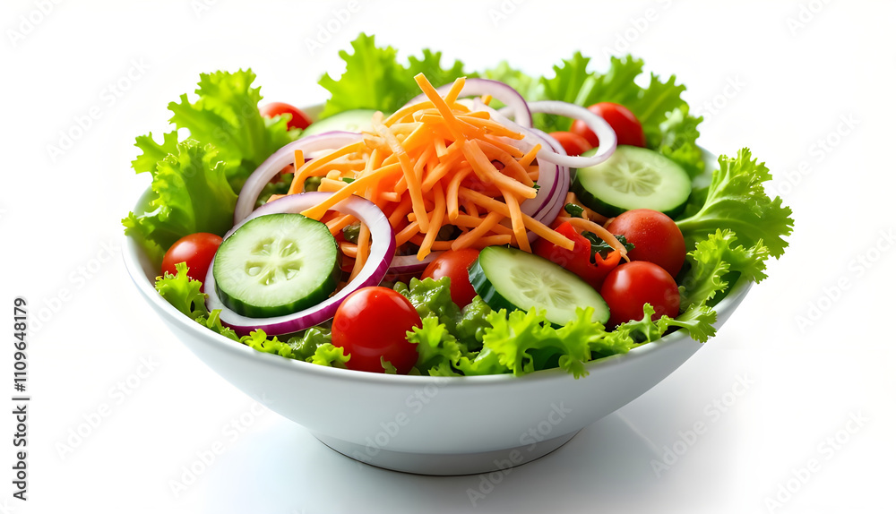 fresh salad, bursting with vibrant colors and textures on white background