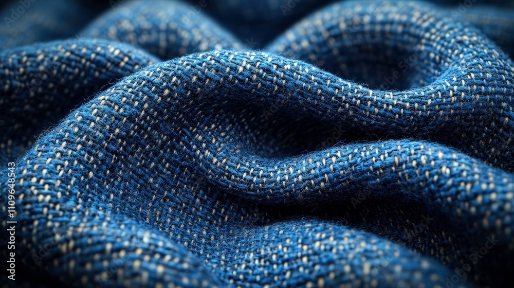 Close-Up of Textured Blue Fabric Showing Intricate Weave Patterns with Soft Ripples and Shadows for Textile and Design Themes Close-Up of Textured Blue Fabric Showing Intricate Weave Patterns with Soft Ripples and Shadows for Textile and Design Themes