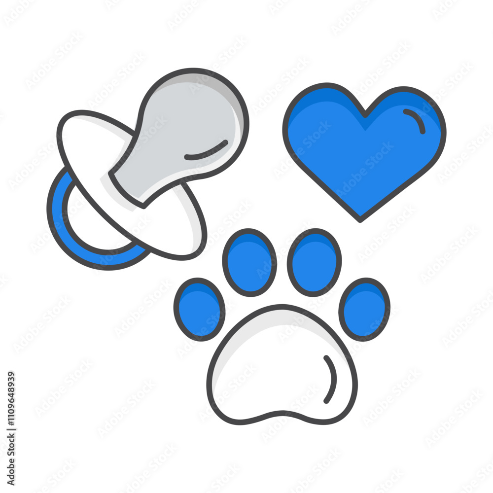 Kid Pet Friendly – Paw, Heart, and Pacifier Representing Safe and Comfortable Design