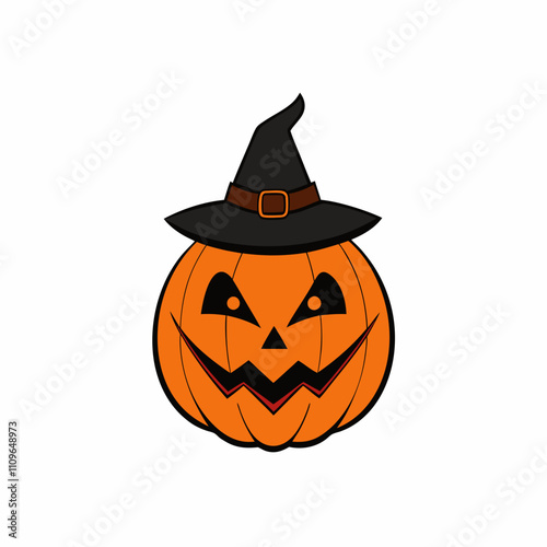 Spooky Halloween Pumpkin with Hat Silhouette Vector Illustration