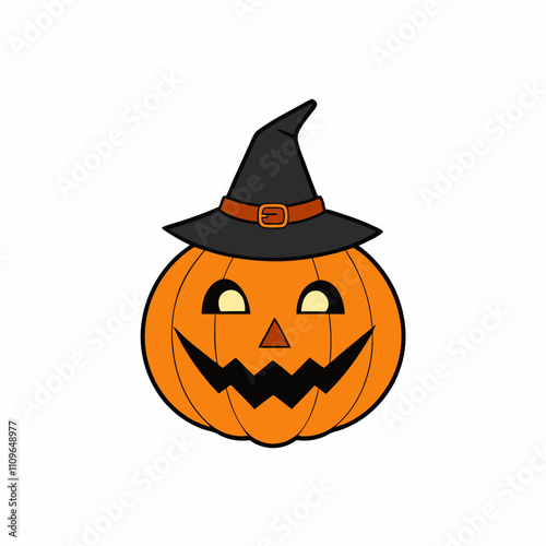 Spooky Halloween Pumpkin with Hat Silhouette Vector Illustration