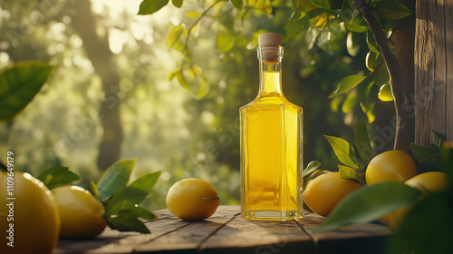 Limoncello Bottle in a Garden Setting photo