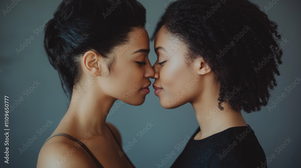 Tender portrait of two women in love, emotional connection, romantic moment, diverse beauty, LGBTQ+ representation, unity, equality, and authentic affection. Tender portrait of two women in love, emotional connection, romantic moment, diverse beauty, LGBTQ+ representation, unity, equality, and authentic affection.
