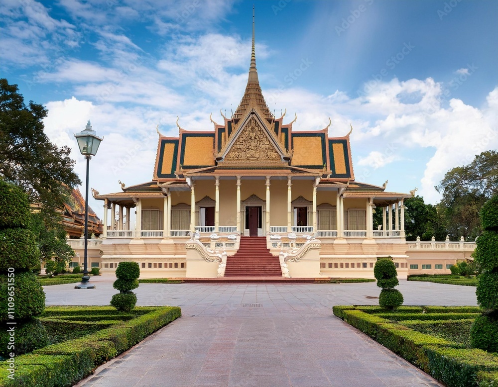 Naklejka premium exterior view of the royal palace grounds in phnom penh cambodia indochina southeast asia asia