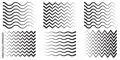 Wavy, waving, line. Zig-zag, criss-cross lines vector illustration. Undulate, billowy effect lines. Wave line and wavy zigzag lines. Black underlines wavy curve zig zag line pattern in abstract style.