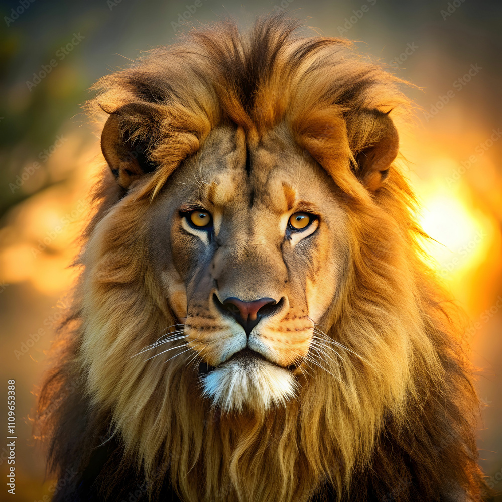 Fototapeta premium african lion portrait in the warm light