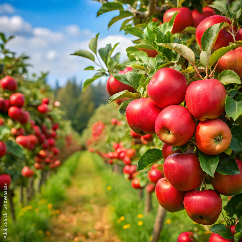 apple garden full of riped red fruits apple garden full of riped red fruits