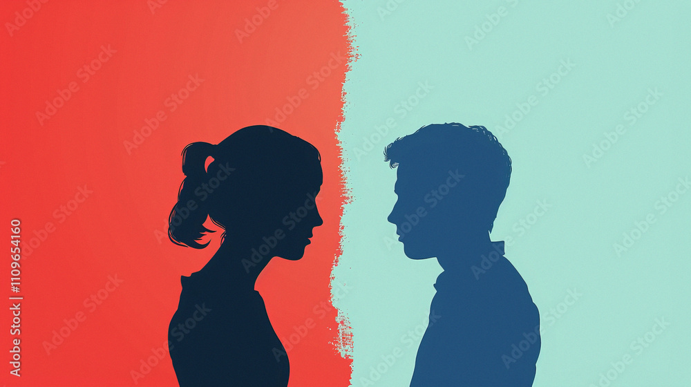 Silhouettes of a man and woman facing each other. Concept of divorce, misunderstanding in family. Silhouettes of a man and woman facing each other. Concept of divorce, misunderstanding in family.