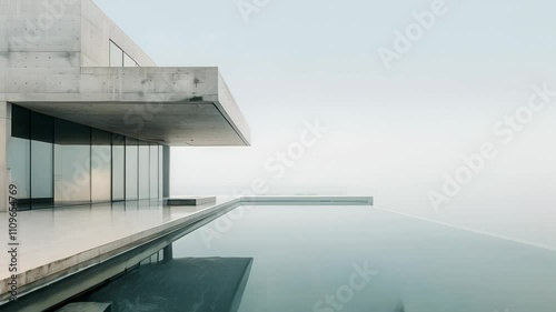Modern Minimalist Concrete House With Infinity Pool And Foggy View
