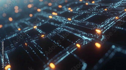 Wallpaper Mural A digital grid illuminated by scattered glowing orange nodes interconnected with blue neon lines. Torontodigital.ca