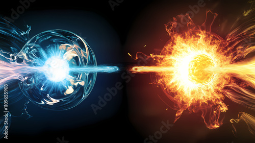 Visualizing fusion and fission processes for atomic energy. Plasma. Illustration