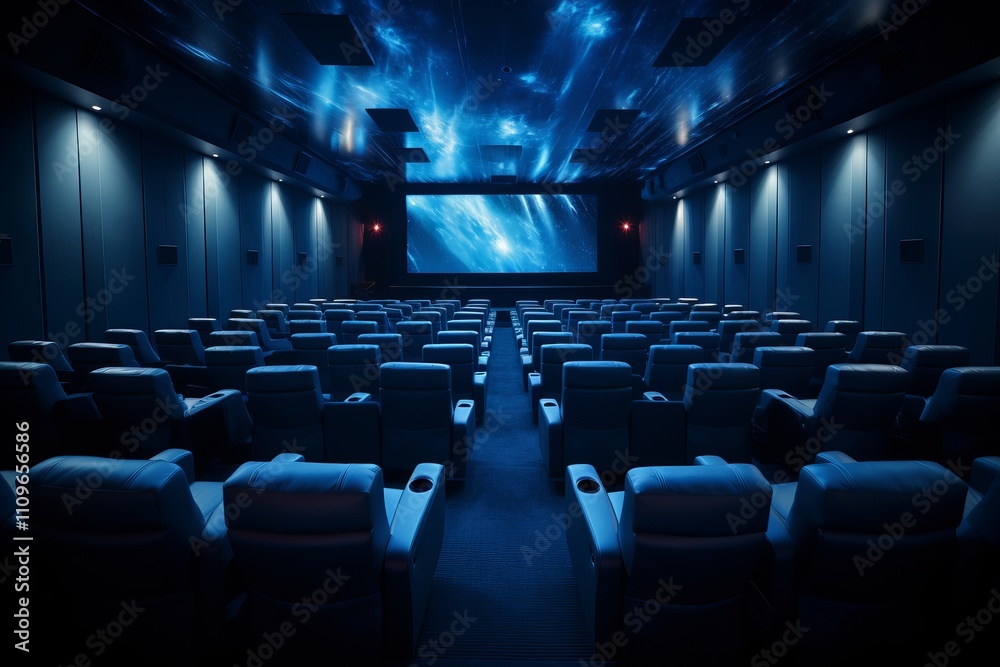 Modern cinema interior with glowing lights and plush seating experience. Generative AI Modern cinema interior with glowing lights and plush seating experience. Generative AI