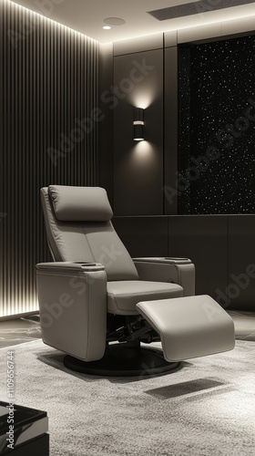 Modern Recliner Chair in Elegant Room Setting with Soft Lighting and Stylish Interior Design, Ideal for Relaxation and Contemporary Living Spaces