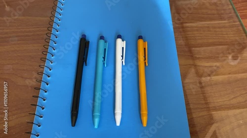 Closeup Top View of 4 Multiple Colours Beautiful Ball Pens