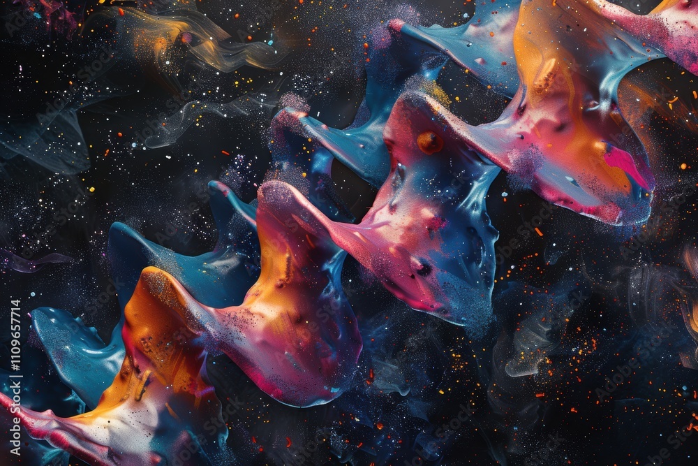 Abstract cosmic waves in vibrant colors against a dark background.