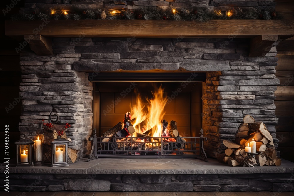 Cozy fireplace radiating warmth during a winter evening gathering. Generative AI Cozy fireplace radiating warmth during a winter evening gathering. Generative AI