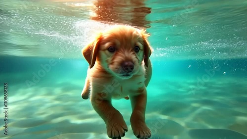 Adorable Golden Retriever Puppy Underwater