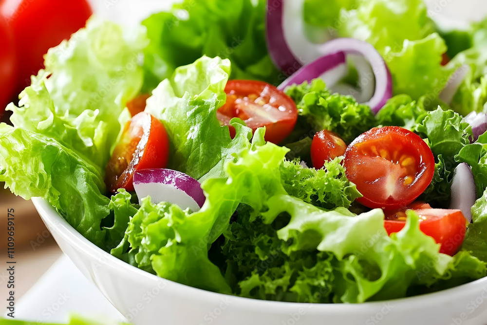 Crisp lettuce, juicy tomatoes, and onions make a vibrant dish for any occasion Crisp lettuce, juicy tomatoes, and onions make a vibrant dish for any occasion