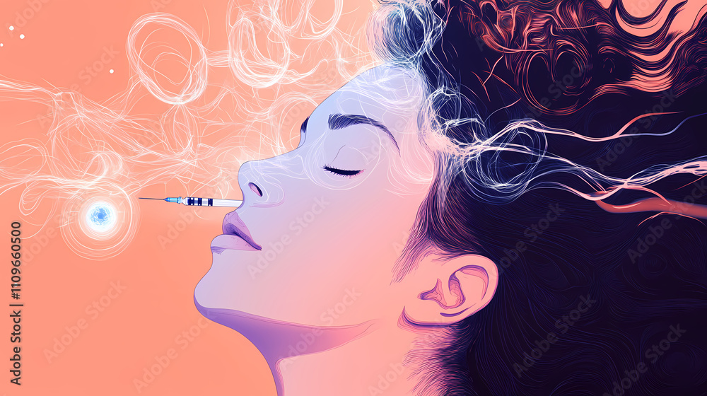 Hair regeneration treatment with plasma injections on a womans head, administered by a cosmetologist. Plasma. Illustration Hair regeneration treatment with plasma injections on a womans head, administered by a cosmetologist. Plasma. Illustration