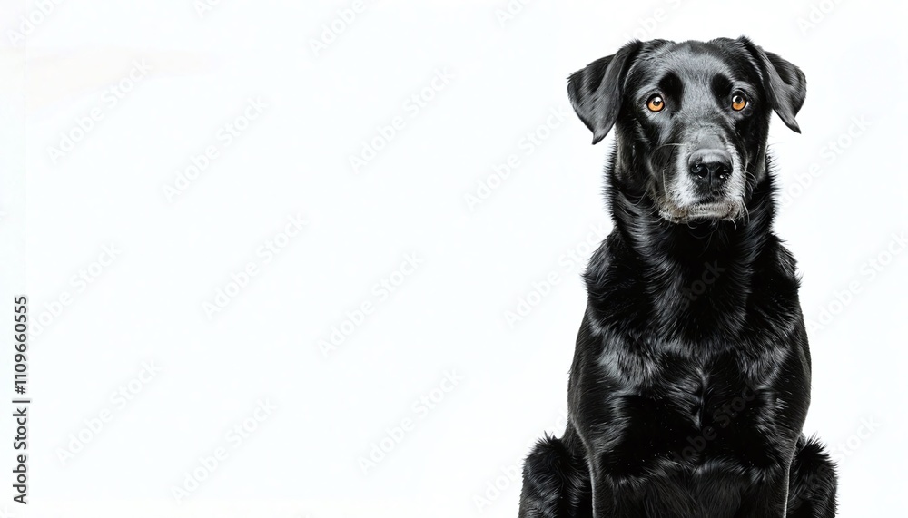 Obraz premium Black dog close-up portrait in high resolution on simple white background. Place for text.