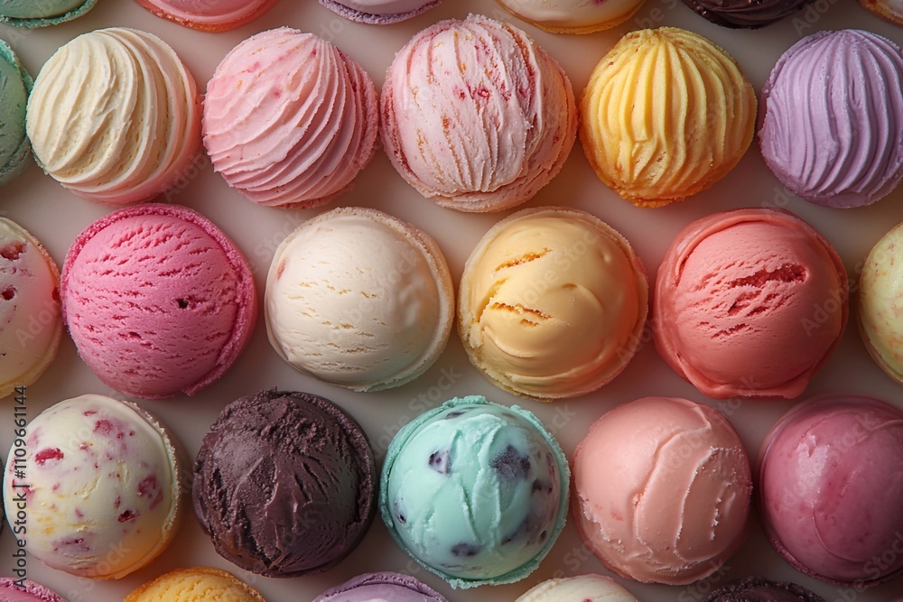 A tempting assortment of ice cream, vividly captured in a close-up top view, highlighting the unique textures, bright colors, and inviting charm of summer’s favorite dessert.
A tempting assortment of ice cream, vividly captured in a close-up top view, highlighting the unique textures, bright colors, and inviting charm of summer’s favorite dessert.