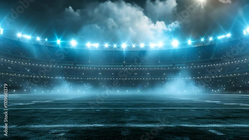 American football stadium with bright lights at night