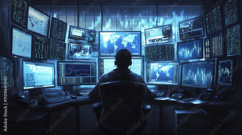 Global Network Monitoring Cybersecurity Analyst at Work Global Network Monitoring Cybersecurity Analyst at Work