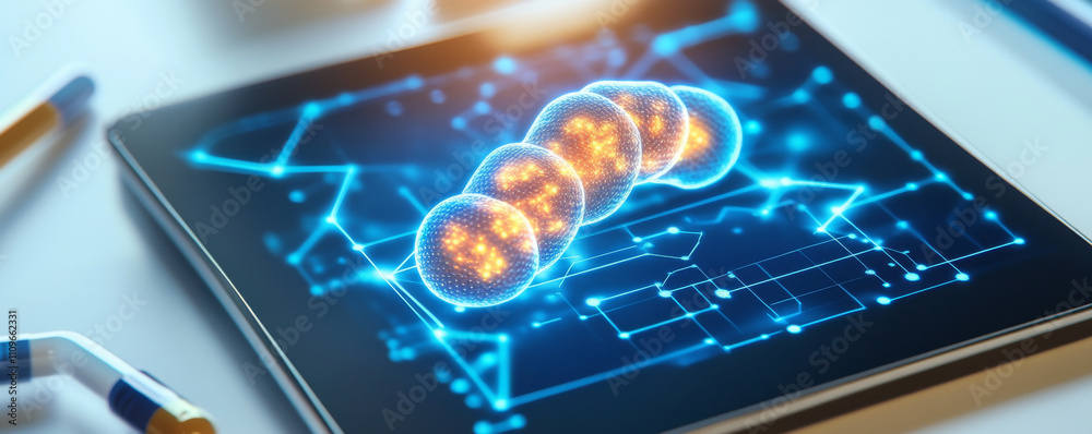 Naklejka premium Glowing digital therapeutics platform on tablet screen.