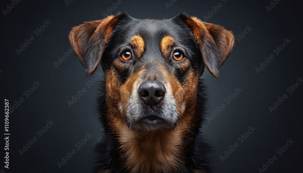 Black dog close-up portrait in high resolution on simple black background. Black dog close-up portrait in high resolution on simple black background.