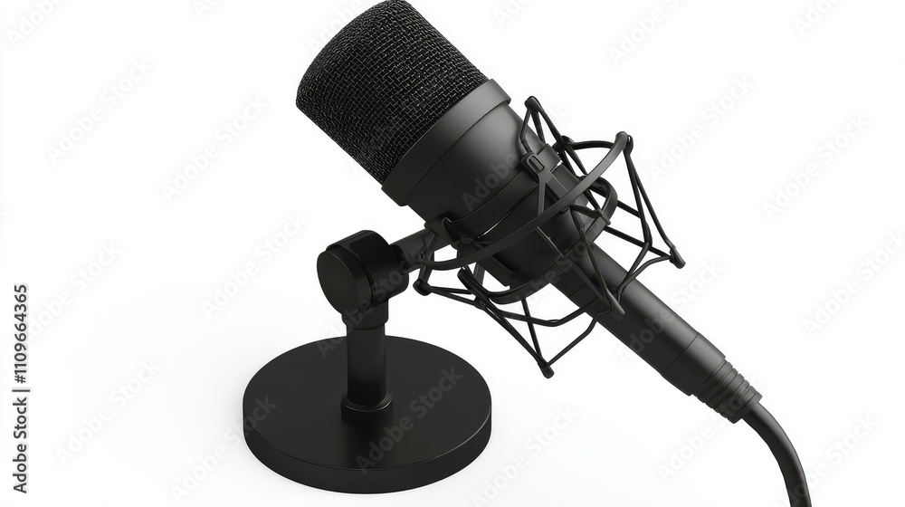 Professional Black Microphone on a Stand for Recording, Broadcasting, and Streaming in High-Quality Audio Production for Musicians and Podcasters Professional Black Microphone on a Stand for Recording, Broadcasting, and Streaming in High-Quality Audio Production for Musicians and Podcasters