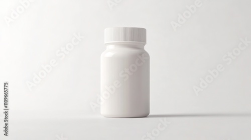 Frosted Hexagonal Pharmaceutical Supplement Bottle with Oversized Logo and Child-Resistant Cap: Professional Product Photography on Pure White Background.