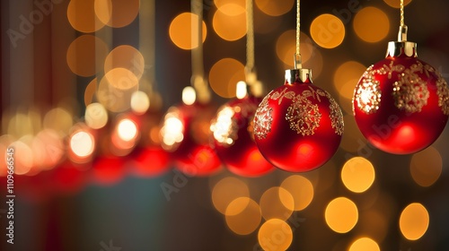 Wallpaper Mural Ornate red ornaments swing gently among warm glowing lights during the festive season. Generative AI Torontodigital.ca