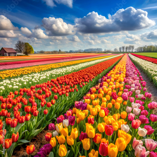 multicolored tulips field in the netherlands