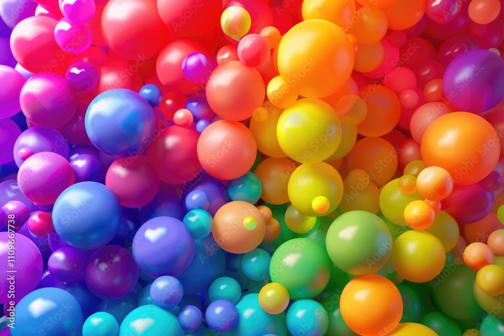 Bright abstract background of jumble of rainbow colored balloons celebrating gay pride