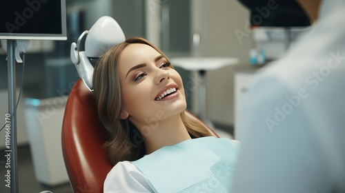 Bright smiles and gentle care during a dental checkup in a modern clinic. Generative AI