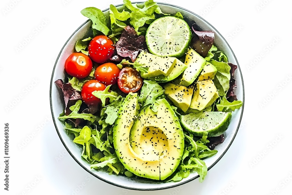 Fresh and Healthy Salad Bowl with Avocado and Cherry Tomatoes