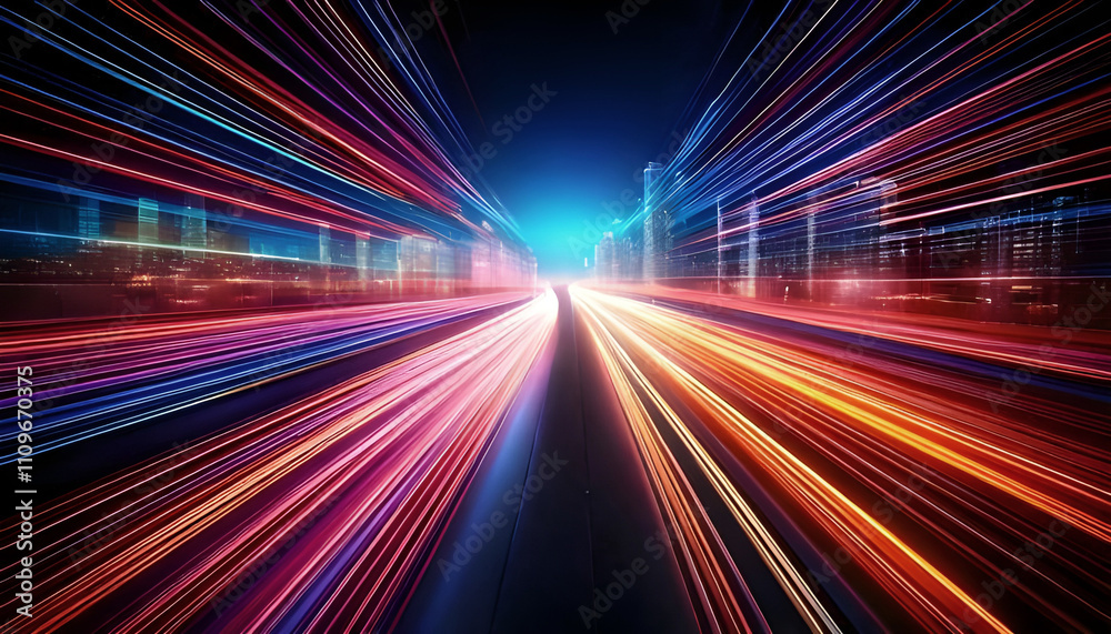 Glowing motion light trails symbolizing high-speed data transfer. Glowing motion light trails symbolizing high-speed data transfer.