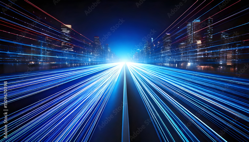 Abstract road with blue light trails, symbolizing data speed and digitization. Abstract road with blue light trails, symbolizing data speed and digitization.