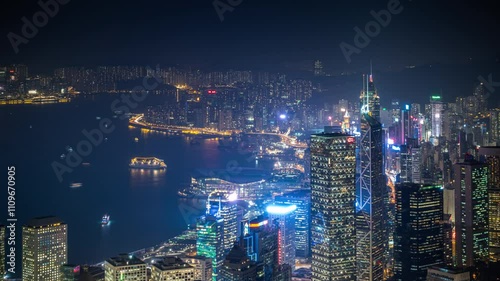 Wallpaper Mural night time illumination hong kong city downtown famous victoria harbour bay opera pier panorama 4k timelapse Torontodigital.ca