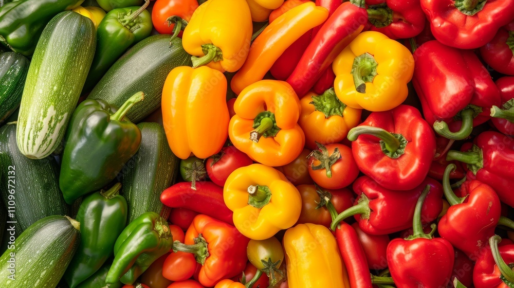 Assortment of fresh zucchinis and bell peppers Assortment of fresh zucchinis and bell peppers