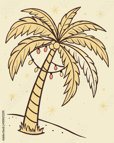 Tropical Christmas Palm Tree Illustration 